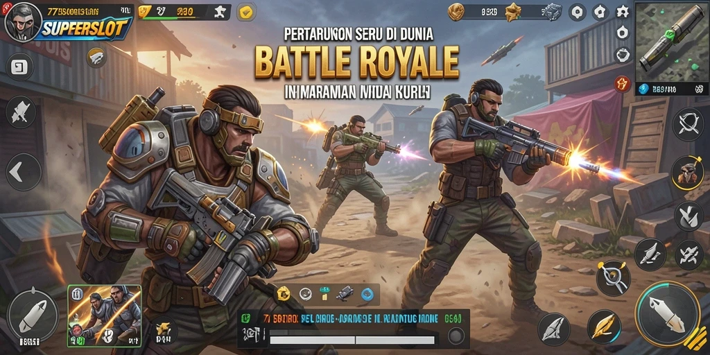 Tampilan gameplay seru dalam 77SUPERSLOT di tengah pertempuran Battle Royale.