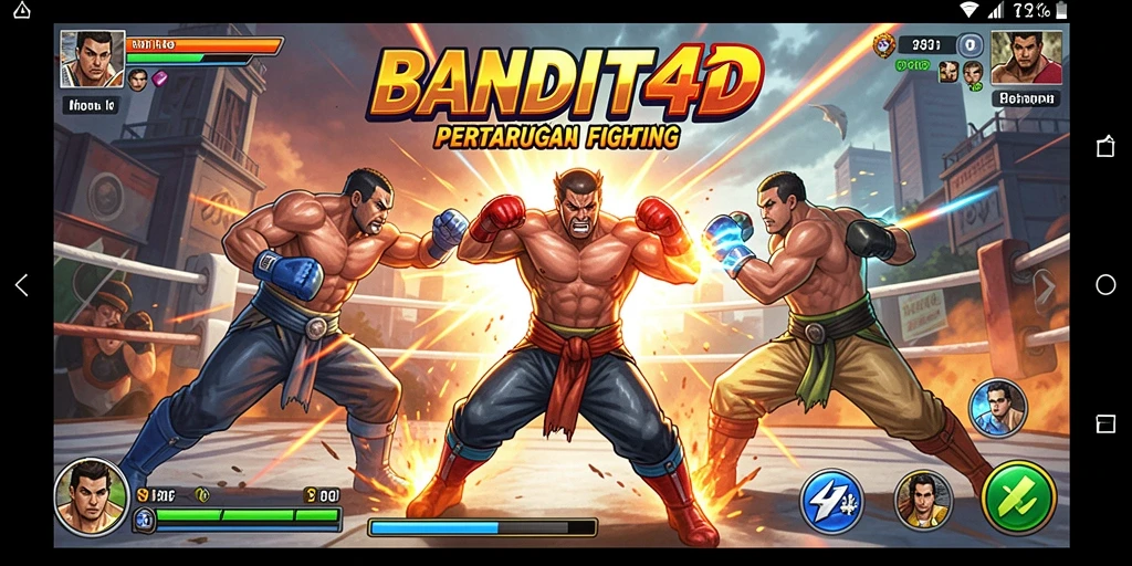 Screenshot gameplay BANDIT4D menampilkan aksi pertarungan seru di arena.