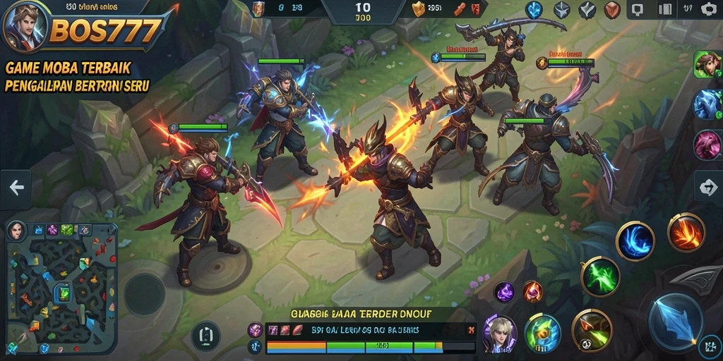 Screenshot menampilkan pertarungan epik dalam game MOBA.