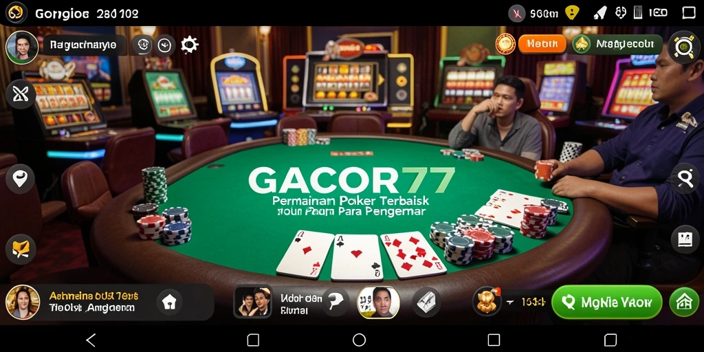 Screenshot gameplay GACOR77 menampilkan suasana poker yang seru dan kompetitif.