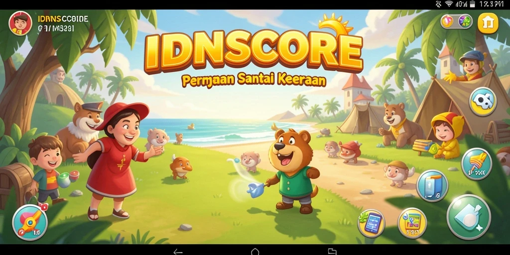 Tampilan gameplay IDNSCORE yang ceria dan menarik.
