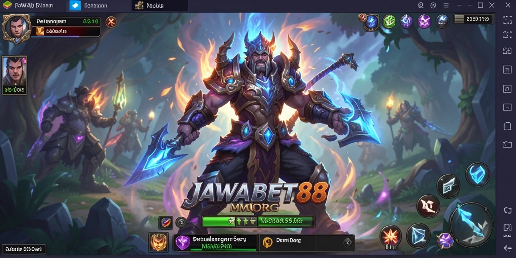 Tangkapan layar utama dari gameplay JAWABET88 yang menampilkan pertarungan epik.