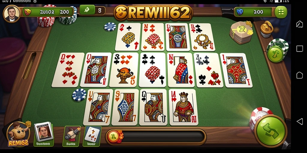 Screenshot gameplay seru dari REMI62, menunjukkan interaksi antar pemain dalam game Domino.